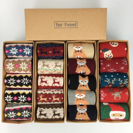 Bala socks Boxed Christmas socks, new autumn and winter wool socks, thickened warm golden silk deer women's middle tube socks, one piece will be sent on behalf of others.