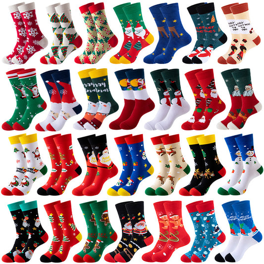 Cross-border Christmas stockings, festive medium tube socks, snowman Christmas tree, autumn and winter stockings, Amazon foreign trade cotton socks