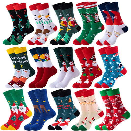 Cross-border Christmas stockings, festive medium tube socks, snowman Christmas tree, autumn and winter stockings, Amazon foreign trade cotton socks