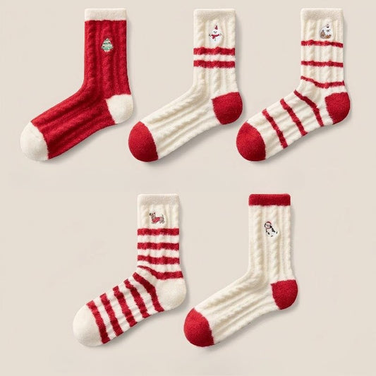 Bala socks Christmas socks children autumn and winter thickened plush warm cotton socks 2026 Year of the Horse New Year red socks cute sleep socks