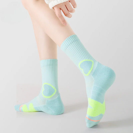 Bala socks Women's Medium Tube Spring and Summer Solid Color Running Socks Towel Bottom Professional Sports Socks