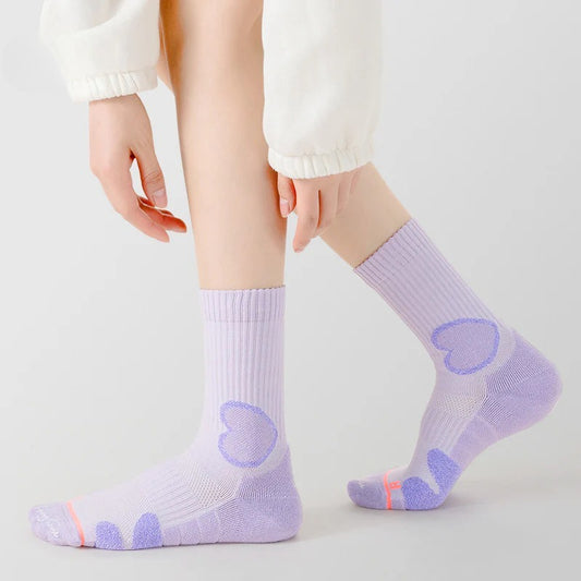 Bala socks Women's Medium Tube Spring and Summer Solid Color Running Socks Towel Bottom Professional Sports Socks